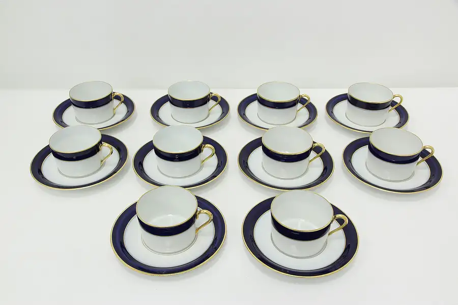 Main image of Set of 10 French Vintage Cobalt Blue Saucers & Cups Haviland