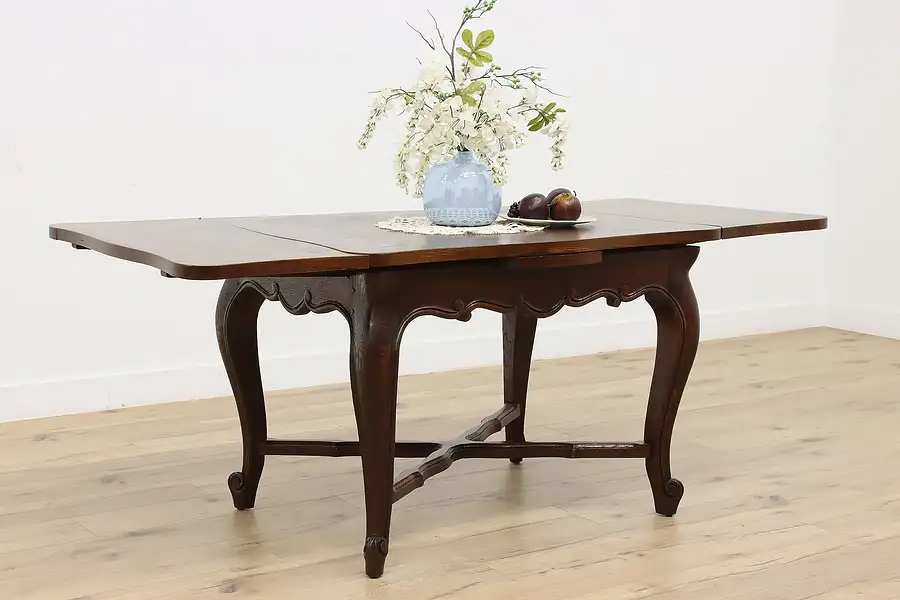 Main image of Country French Vintage Oak Dining or Library Table, 2 Leaves