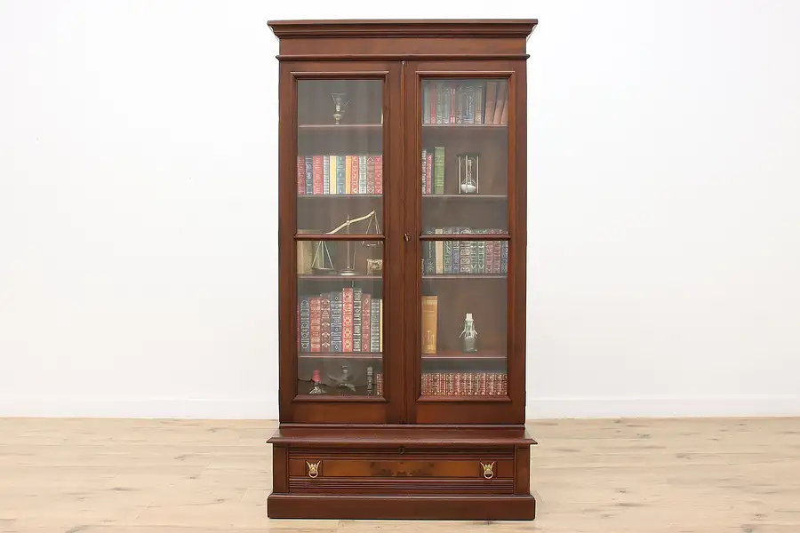 Main image of Traditional Antique Walnut & Burl Office or Library Bookcase