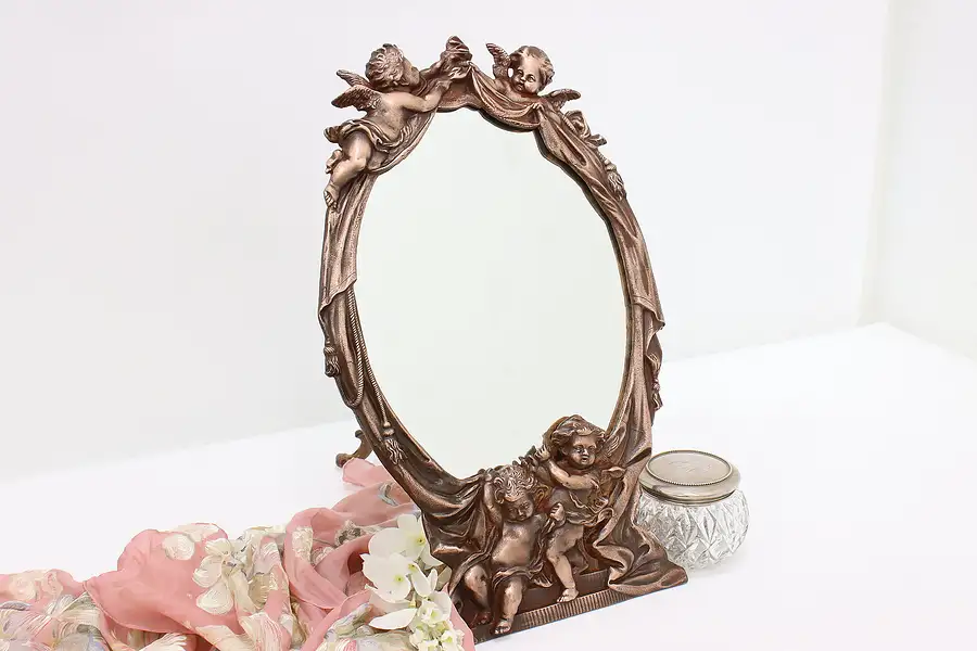 Main image of Victorian Design Cast Iron Dresser or Table Mirror, Cherubs