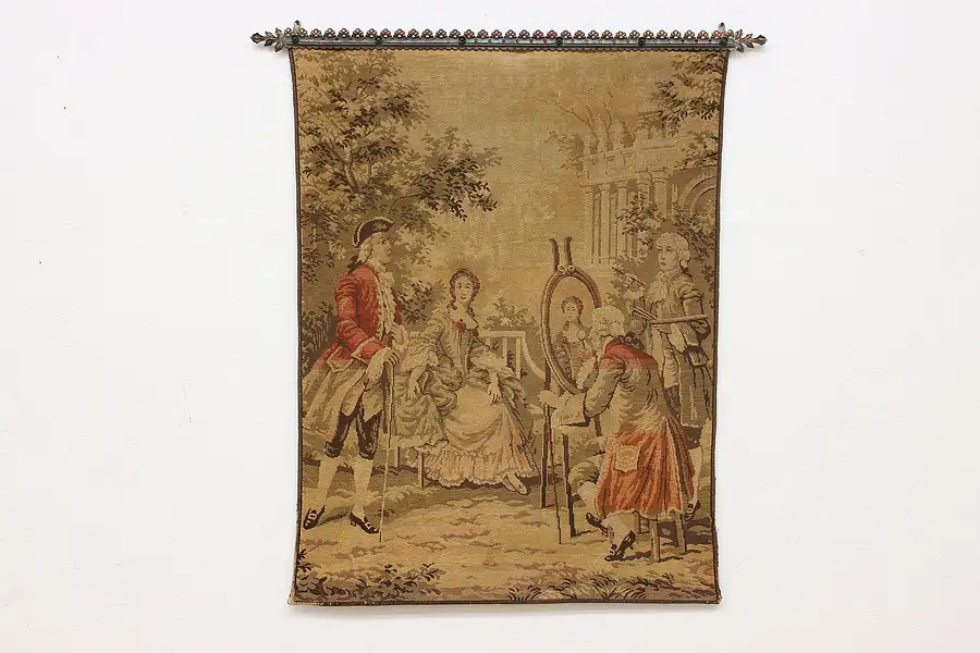 Main image of Woman with Artists Antique Tapestry & Rod, Belgium 51"