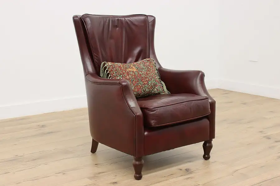 Main image of Burgundy Leather Vintage Office or Library Wingback Chair