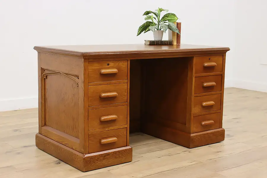 Main image of Gothic Carved Oak Antique Office Library Desk