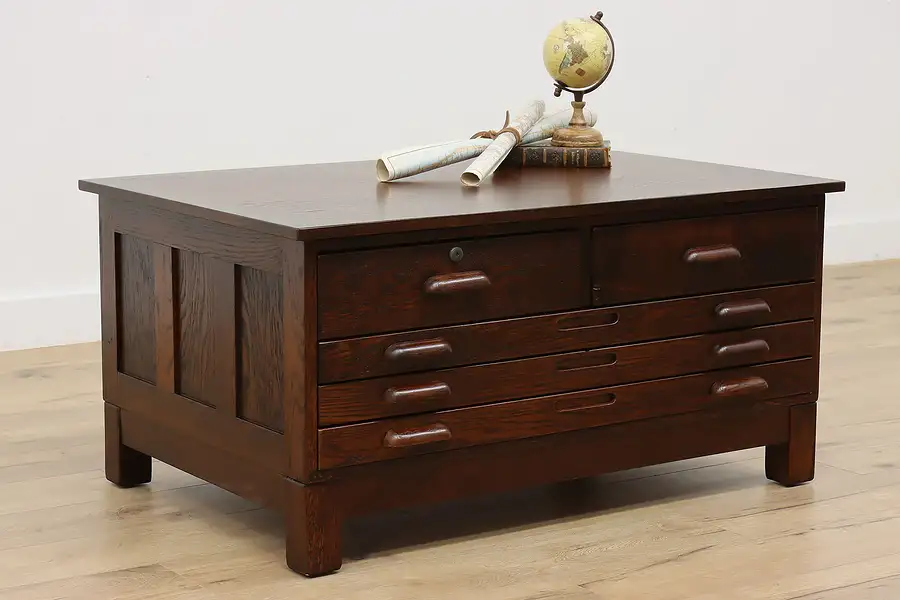 Main image of Industrial Antique Oak Map File Chest Coffee Table, Hamilton