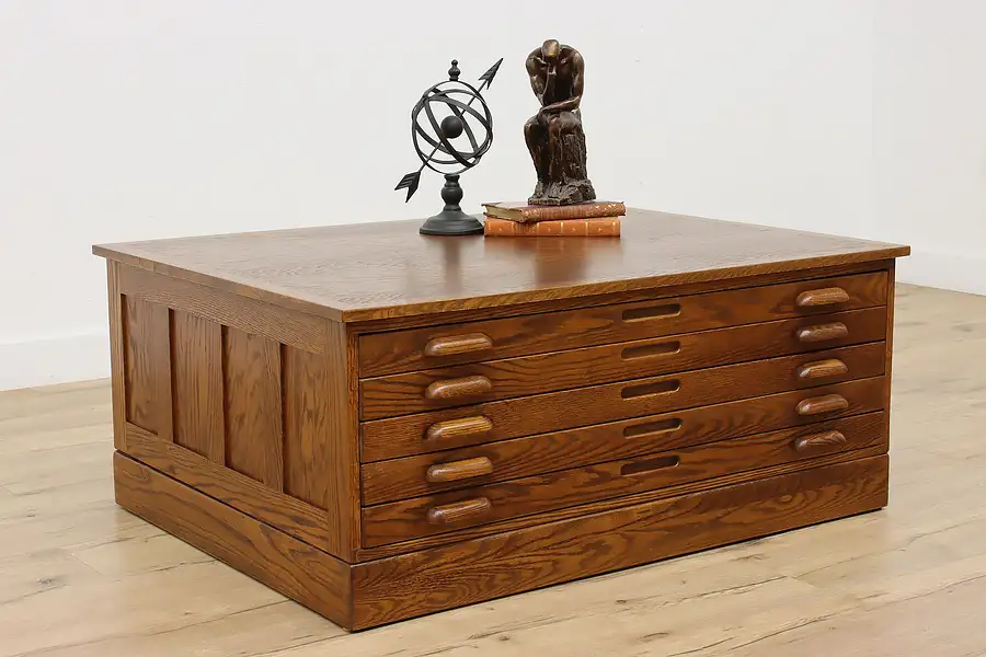 Main image of Industrial Antique Oak Map File Chest Coffee Table, Hamilton