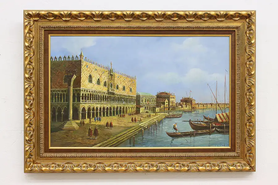 Main image of Doge Palace in Venice Vintage Original Oil Painting 45.5"