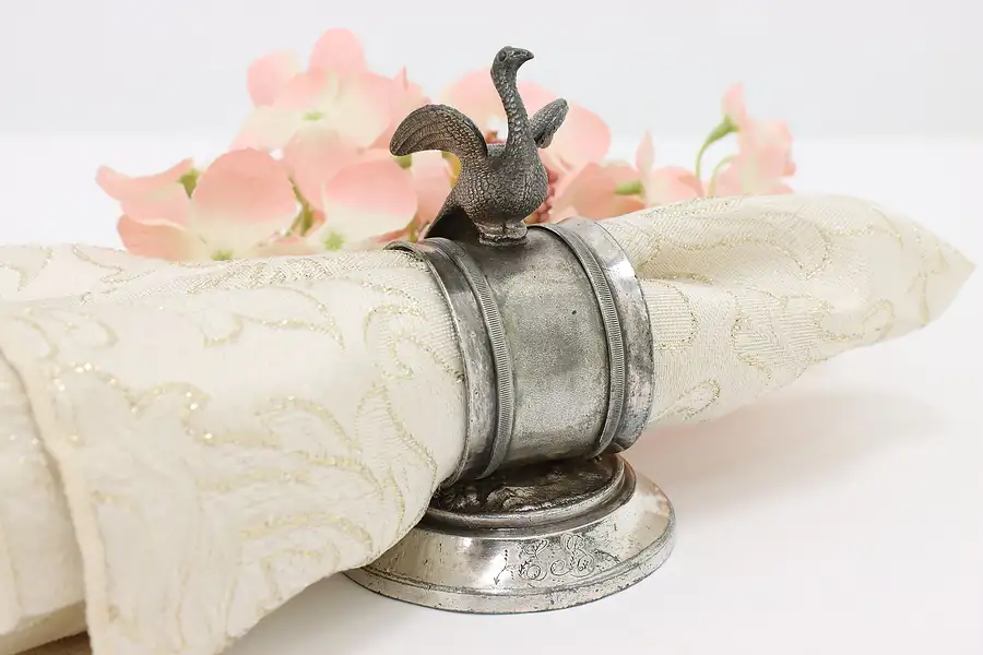 Main image of Peacock Victorian Antique Silverplate Napkin Ring, Signed