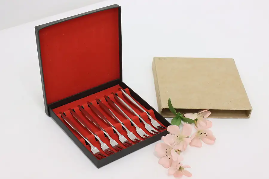 Main image of Set of 8 Vintage Stainless Appetizer Cocktail Forks, Dansk