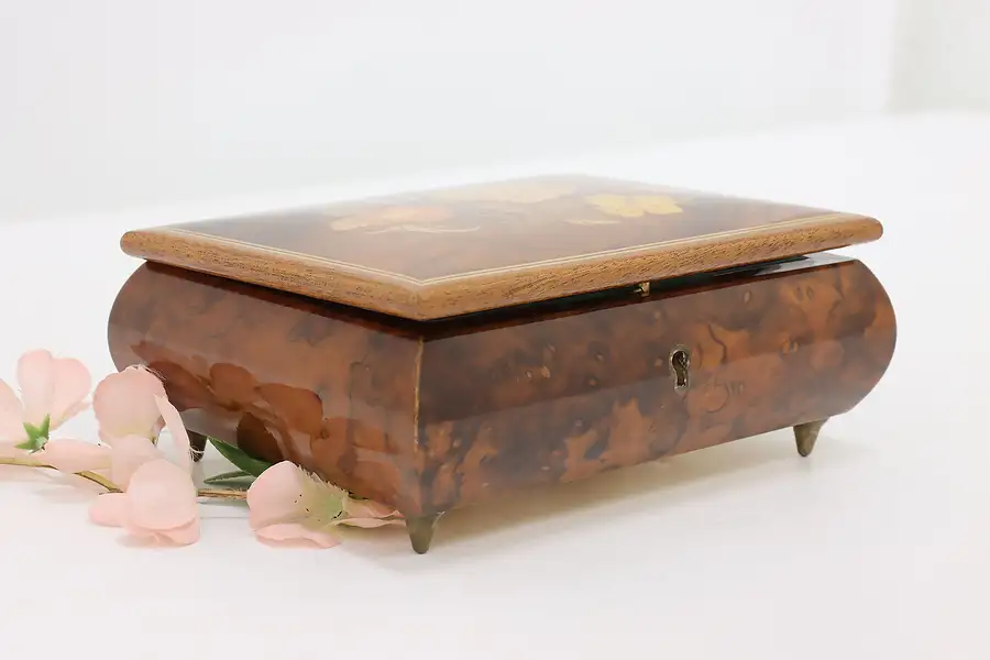 Main image of Swiss Vintage Marquetry Small World Music Jewelry Box, Reuge