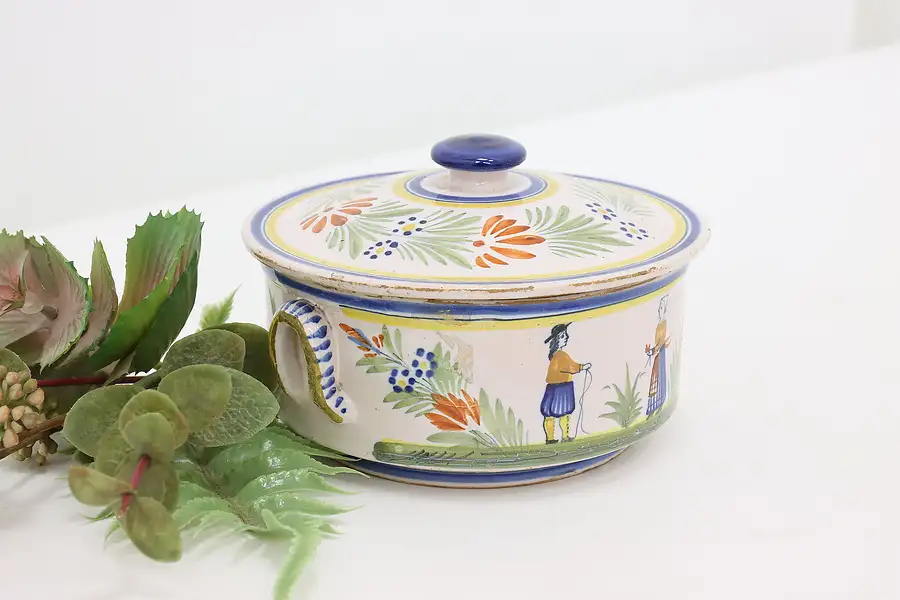 Main image of French Vintage Quimper Hand Painted Covered Crock or Bowl