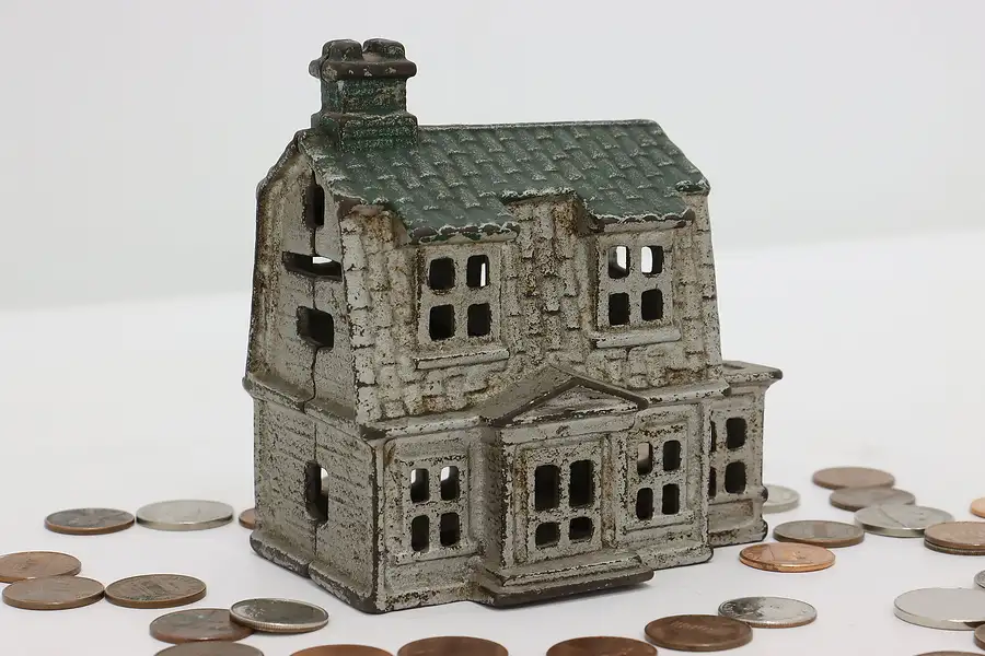 Main image of Farmhouse Antique Painted Cast Iron House Coin Bank