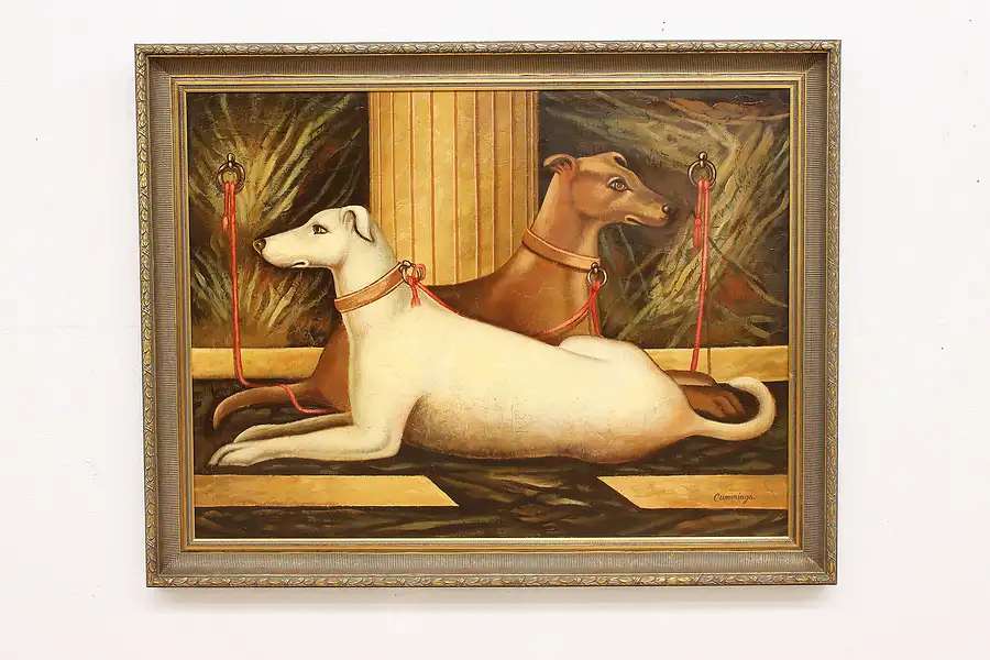 Main image of Greyhound Dogs Vintage Original Oil Painting, Cummings 55"