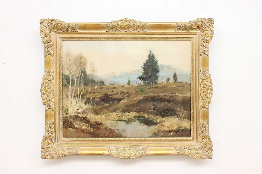 Main image of Marshland & Trees Vintage Original Oil Painting, Burger 39"