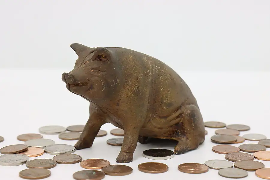 Main image of Farmhouse Antique Bronze Finish Cast Iron Pig Coin Bank