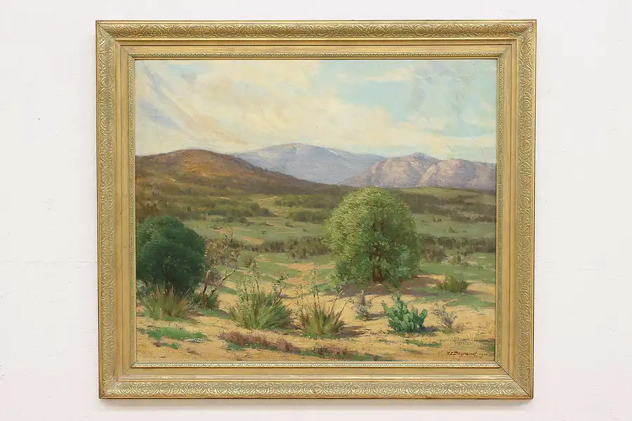 Main image of Desert Mountains Antique Original Oil Painting Peyraud 45.5"