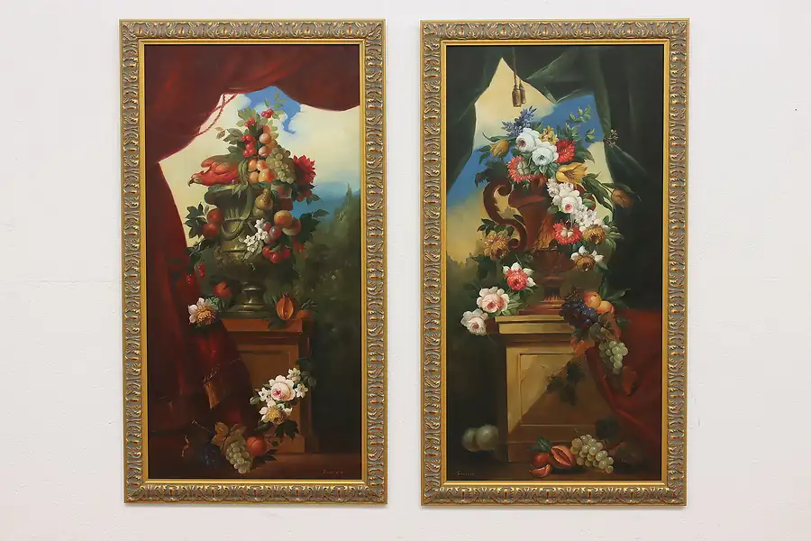 Main image of Pair of Vintage Still Life Oil Paintings, Sanchez 53.5"