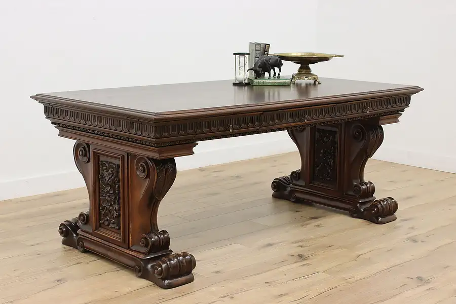 Main image of Italian Renaissance Antique Carved Library Desk Office Table