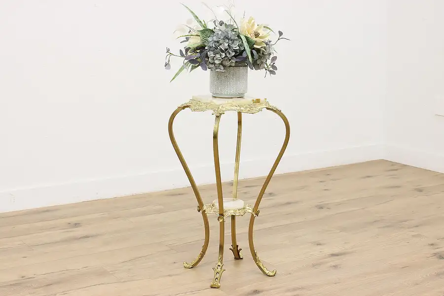 Main image of Victorian Antique Brass, Onyx Plant Stand Sculpture Pedestal