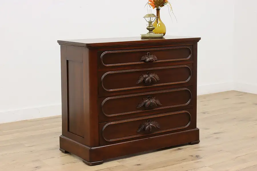 Main image of Victorian Antique Walnut Dresser or Chest, Pinecone Pulls