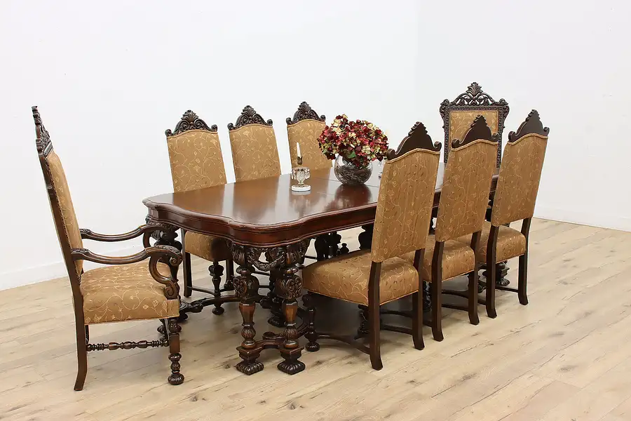 Main image of Renaissance Antique Carved Dining Set, Table & 8 Chairs