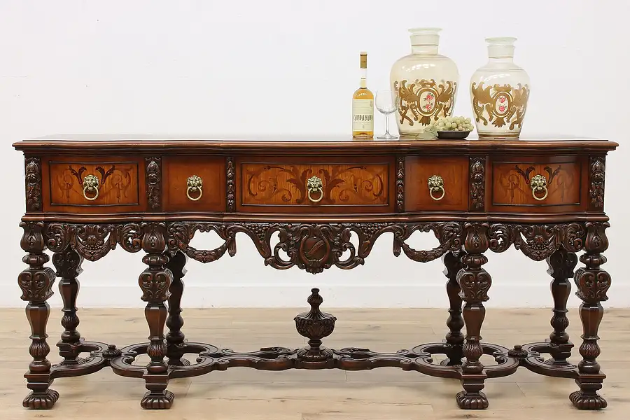 Main image of Renaissance Antique Carved Sideboard Server Buffet Marquetry