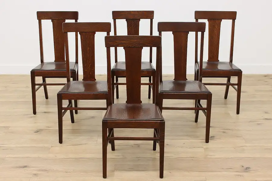 Main image of Set of 6 Arts & Crafts Mission Oak Antique Dining Chairs