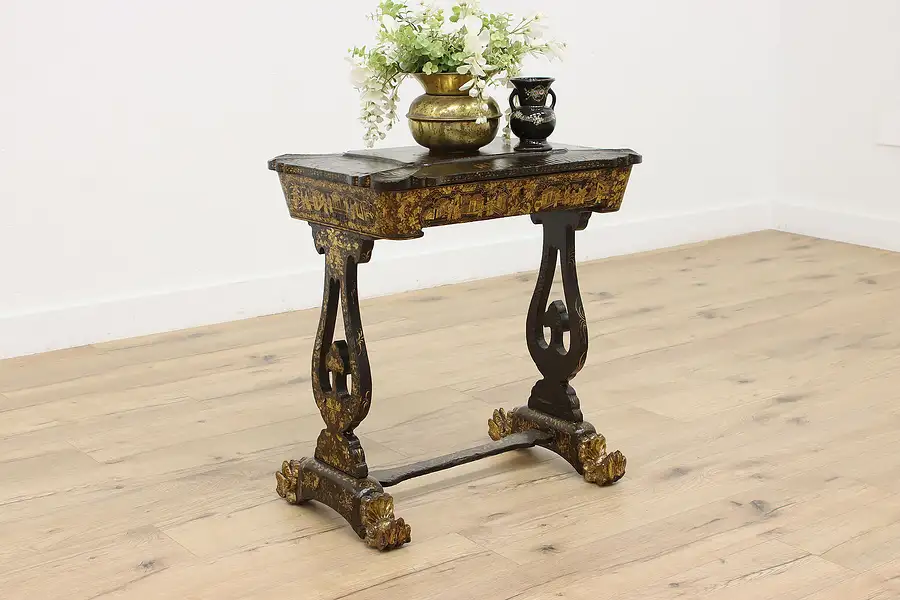 Main image of Chinese Antique Lacquer Sewing Table, Desk, Jewelry Chest