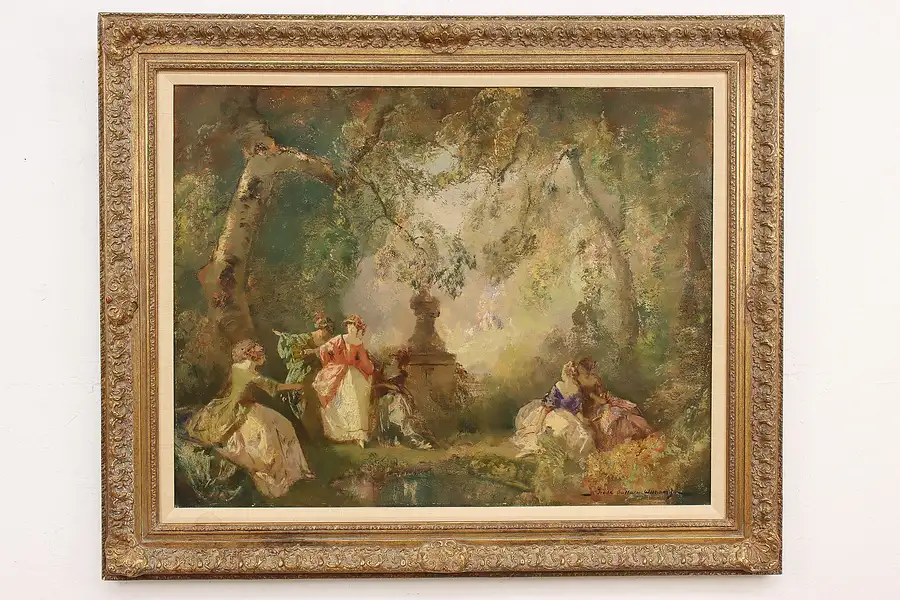 Main image of Garden Party Antique Original Oil Painting, Williams 45"