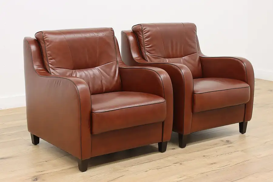 Main image of Pair of Art Deco Vintage Leather Danish Office Chairs