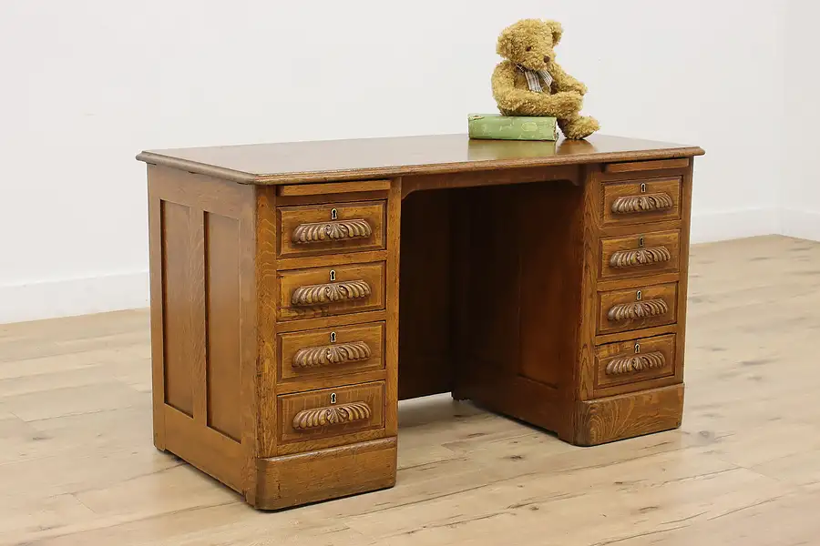 Main image of Victorian Antique Carved Oak Student, Youth or Child Desk