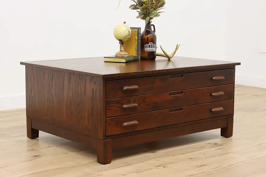 Main image of Industrial File Vintage Oak Collector Map Chest Coffee Table