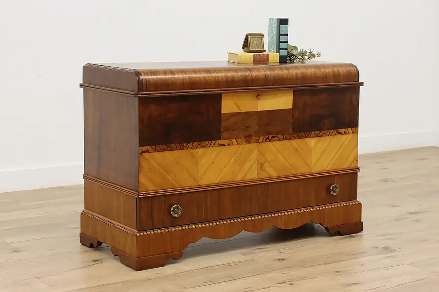 Main image of Art Deco Vintage Waterfall Cedar Blanket Chest w/Drawer