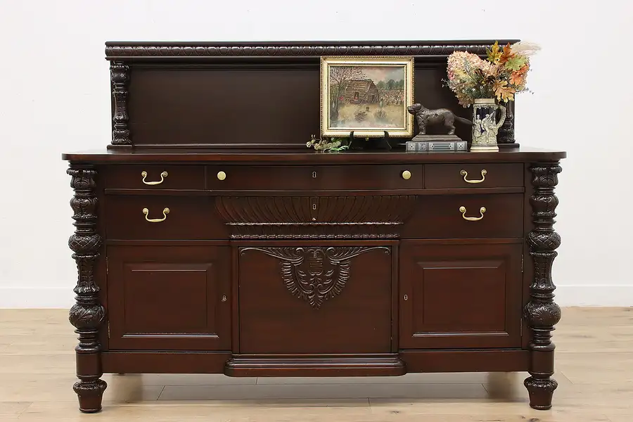 Main image of Empire Antique Carved Mahogany Buffet Sideboard, Bar Cabinet