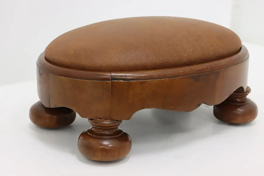 Main image of Empire Antique 1840s Oval Walnut & Leather Footstool