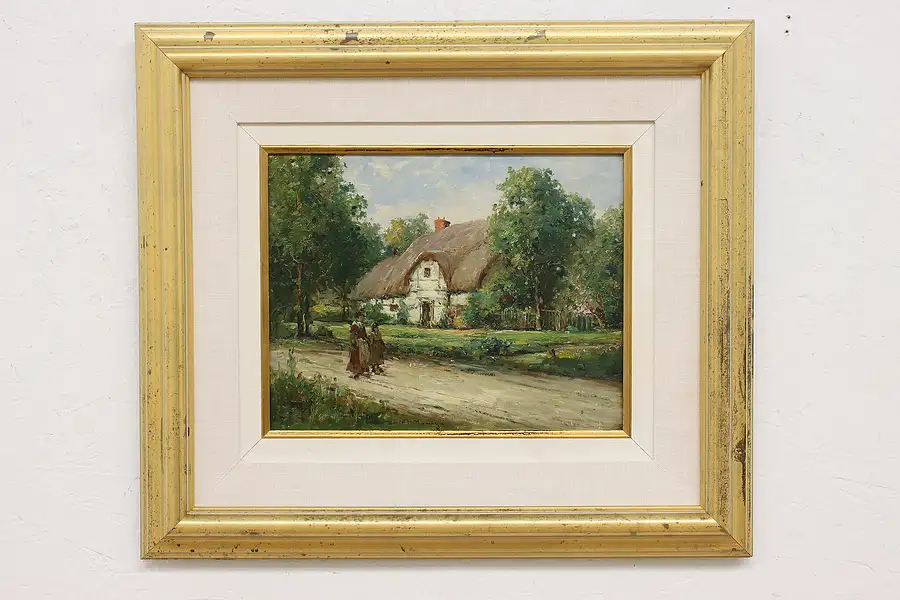 Main image of Thatched Cottage Vintage Original Oil Painting Hathaway 24"