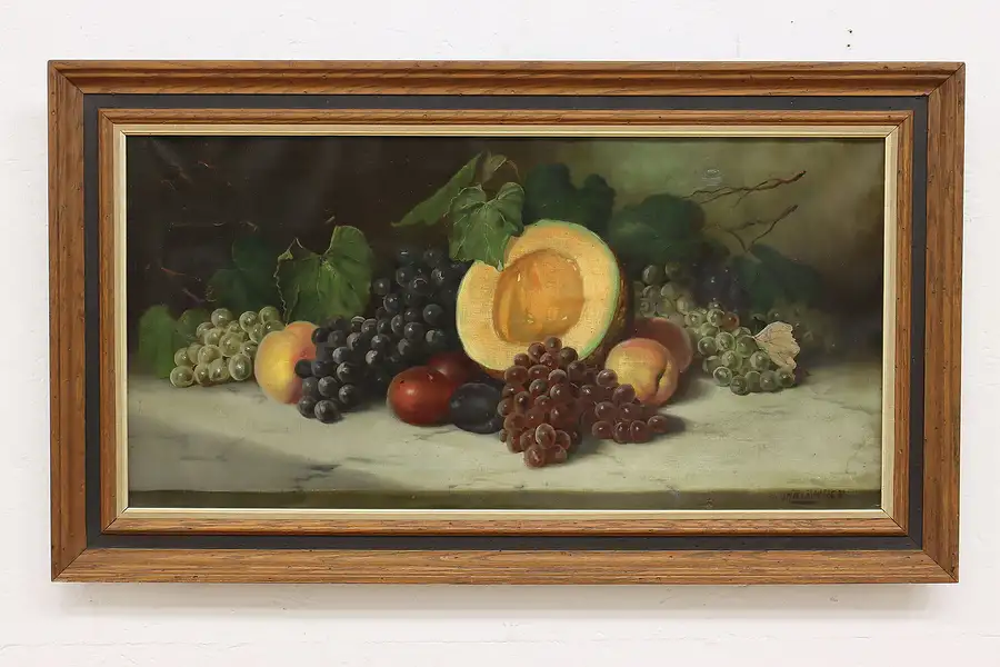 Main image of Victorian Antique Original Fruit Oil Painting, Lander 36"