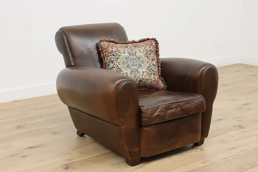 Main image of Traditional Vintage Leather Club Library Chair, Restoration