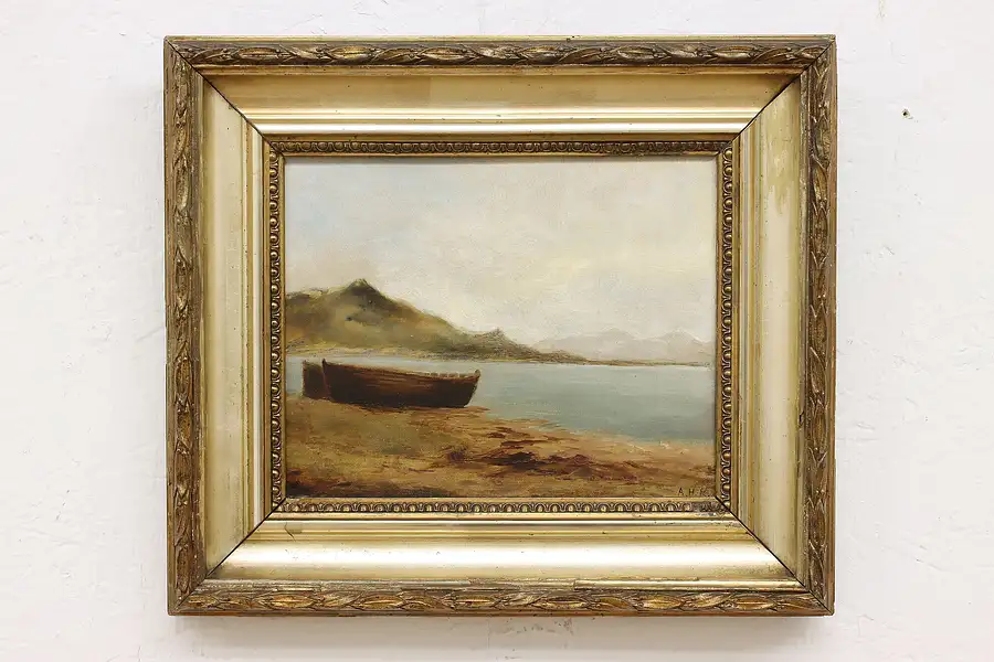 Main image of Victorian Lakeshore Antique Original Oil Painting AHH 13"