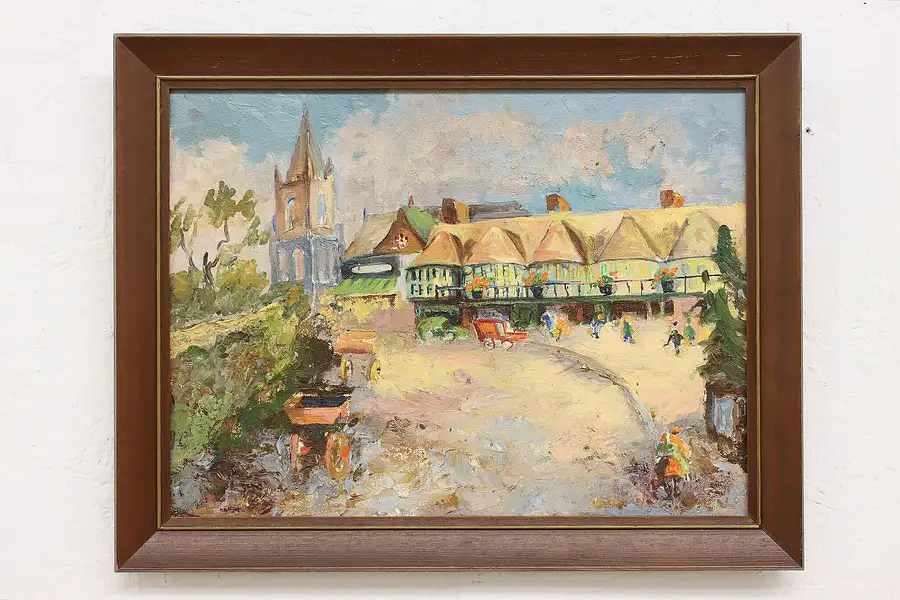 Main image of French Street Market Vintage Original Oil Painting 18.5"