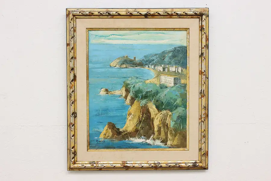 Main image of Coastline in Spain Vintage Original Oil Painting Rovira 33"