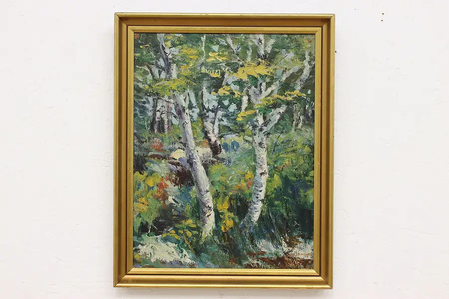 Main image of Birch Tree Forest Antique Original Oil Painting, Howard 23"