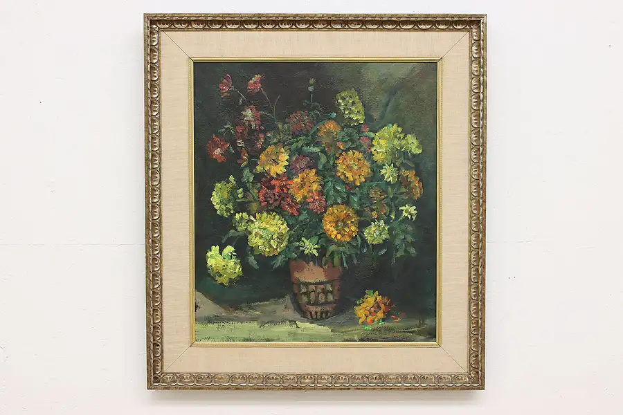 Main image of Flowers Still Life Antique Original Oil Painting JH 39.5"