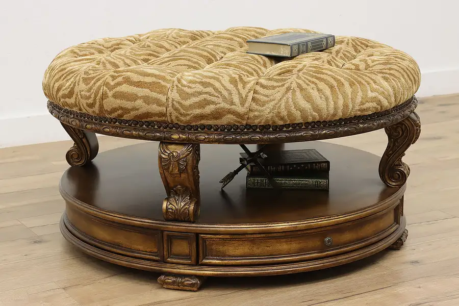 Main image of Traditional Vintage Carved Upholstered Ottoman Compositions