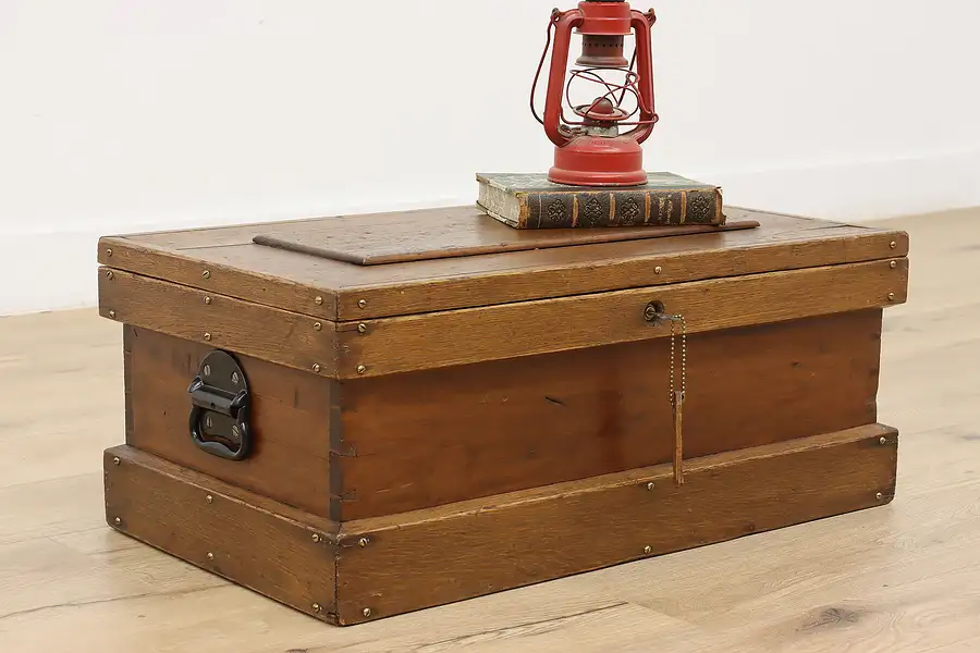 Main image of Farmhouse Antique Oak Country Carpenter Tool Chest or Trunk