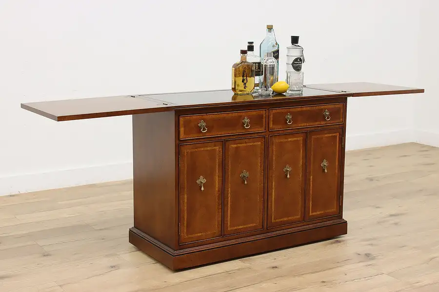 Main image of Rolling Bar Cabinet, Walnut Vintage Flip Top Server Henredon