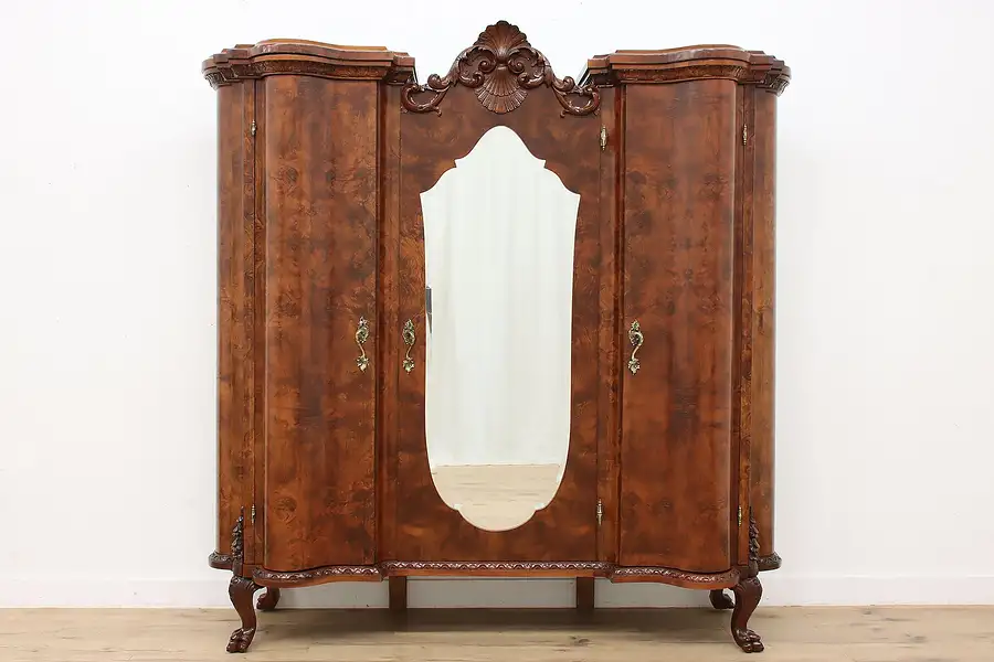 Main image of Italian Antique Carved Walnut Armoire or Wardrobe, Mirror