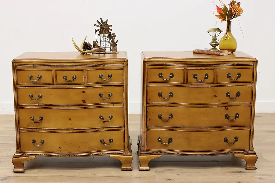 Main image of Pair of Traditional Pine Nightstands, Chests or End Tables