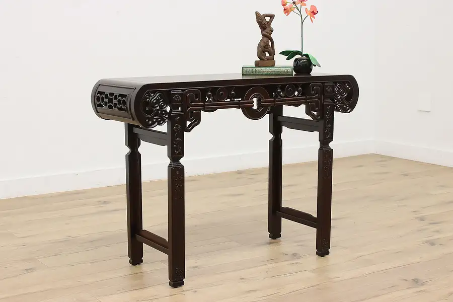 Main image of Chinese Vintage Carved Cherry Altar Sofa Table, Hall Console