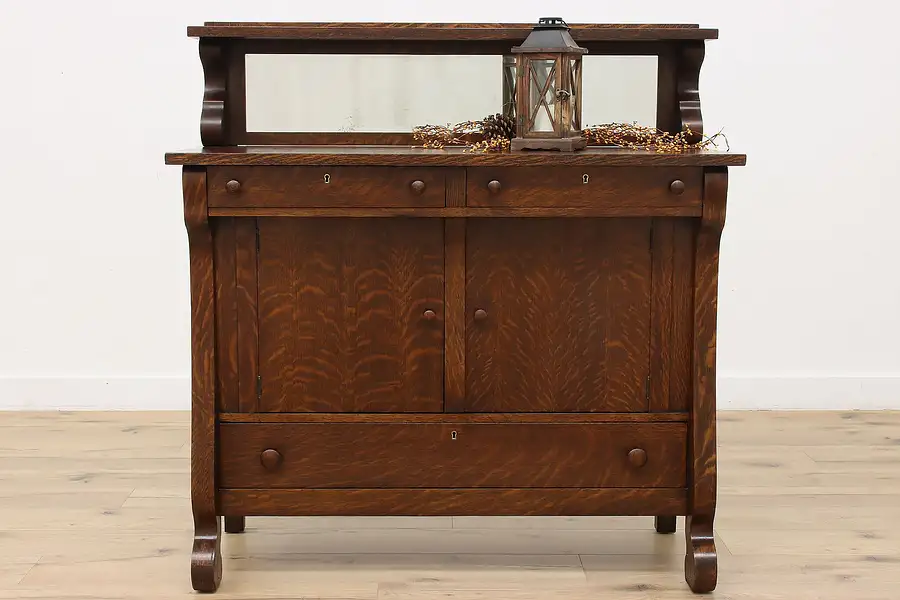 Main image of Empire Antique Oak Buffet, Sideboard, or Bar Cabinet, Mirror