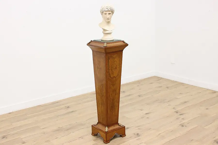 Main image of French Design Vintage Marquetry Sculpture Pedestal, Marble